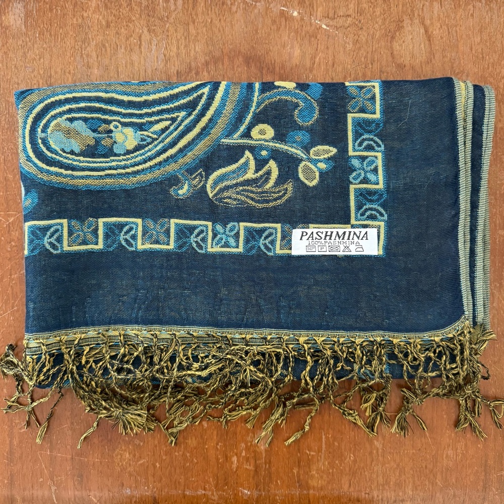 Source Unknown Blue and Gold Paisley Scarf